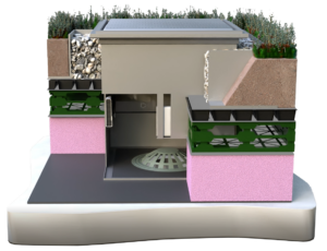 ABG blueroof is a Blue Roof system to attenuate water within the green roof system