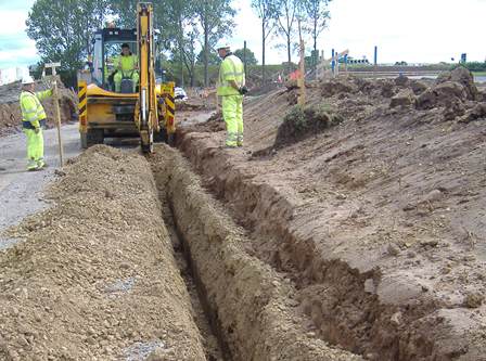 Minimum excavation using narrow trenching bucket
