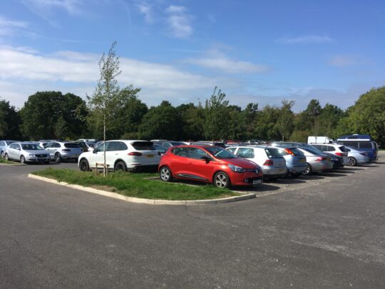 The car park used a combination of gravel and grass parking bays
