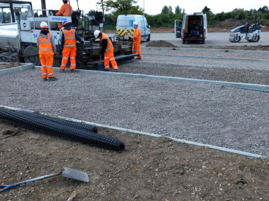 Installation of Abgrid geogrid stabilised sub-base and bedding layer
