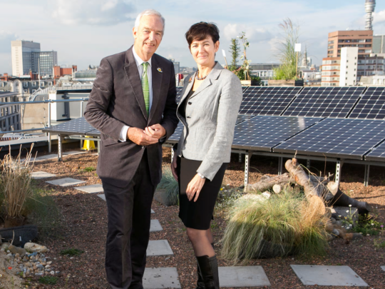 Jon Snow (BBC) and Alison Nimmo, (CEO of The Crown Estate) launch “The Wild West End” from the ABG green roof
