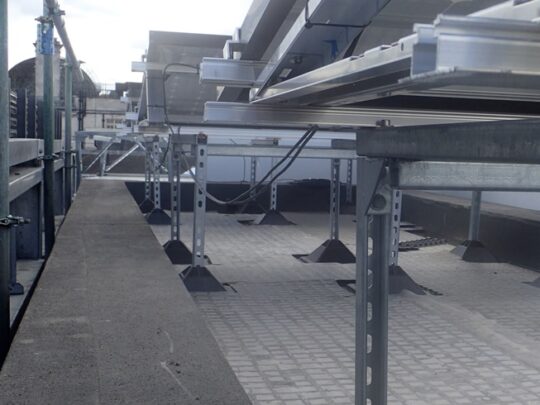 The versatile ABG Roofdrain geocomposite was fitted around footings of the PV arrays to form a continuous drainage layer
