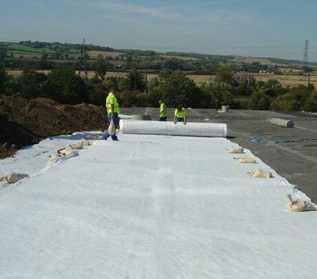Large rolls of Pozidrain drainage geocomposite enabling rapid installation of the landfill capping
